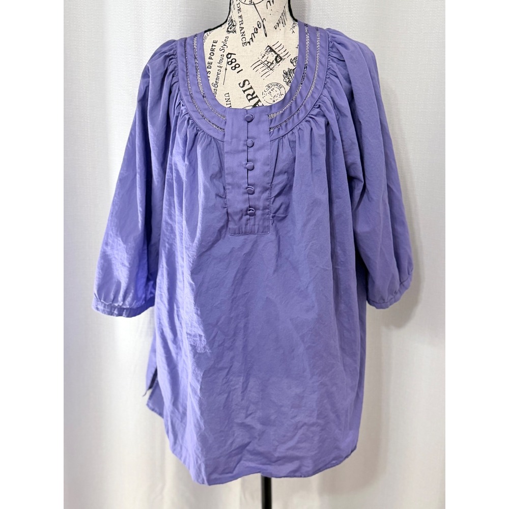 Lane Bryant Purple Cotton Lace Trim Tunic Blouse Top Plus Size 18/20